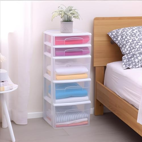 HOMZ Drawer Tower 5-Tier Clear Plastic Storage Organizer Black Frame V824