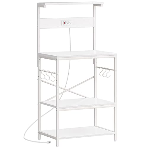 SUPERJARE Kitchen Bakers Rack with Power Outlet, Coffee Bar Table, Rustic Brown W637