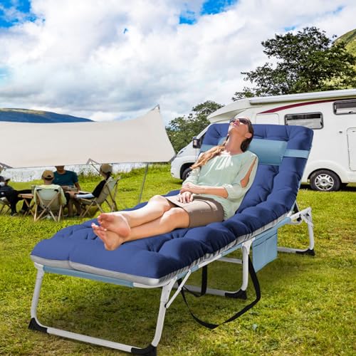 Portable Folding Camping Cot, Adjustable Reclining Chaise with Pillow U54731