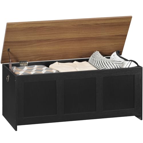 HOOBRO Storage Bench, 39.3" Retro Wooden Chest with Lift Top, White and Walnut C2921