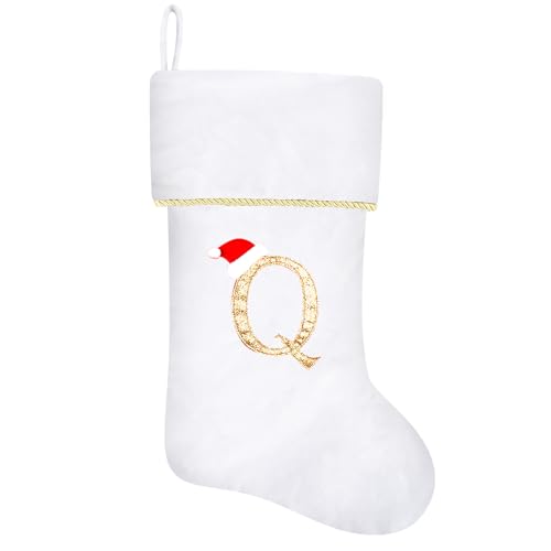 20 Inches Initial Monogram Blue Velvet Christmas Stocking with Gold Trim U394