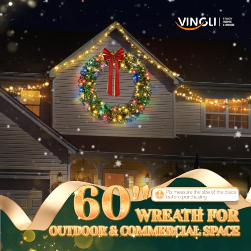 VINGLI 48 Inch Pre-lit Artificial Christmas Wreath with 150 LED Lights T885