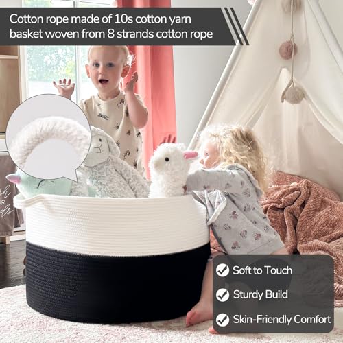 INDRESSME Large Cotton Rope Storage Basket with Handles, 90L Grey R37552