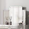Mirrored Vanity Dressing Table Set Mirrored Makeup Desk Luxury Silver Stool Padded Beach Glass Console Table Modern Table with 2 Drawer Storage