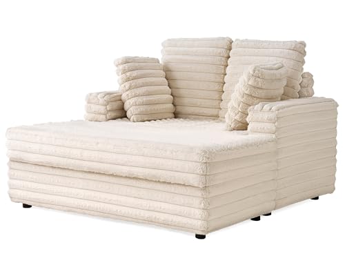 VanAcc 53 Inch Upholstered Chaise Lounge Sofa Bed with Throw Pillows, Off-White W119