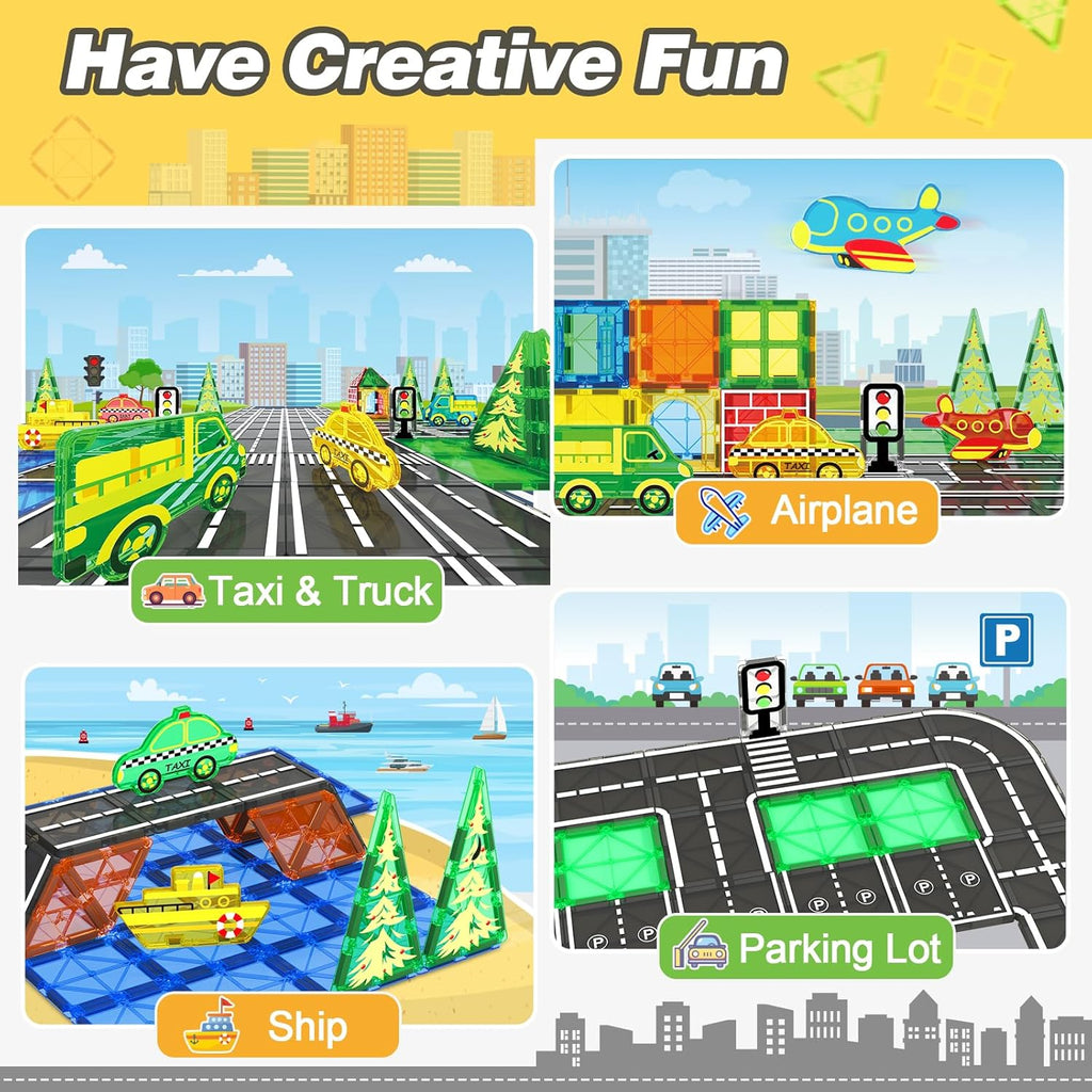 Magnetic Tiles City Road Set Kids Toys Sensory Games for 3 Year Old Boys and Girls E883082