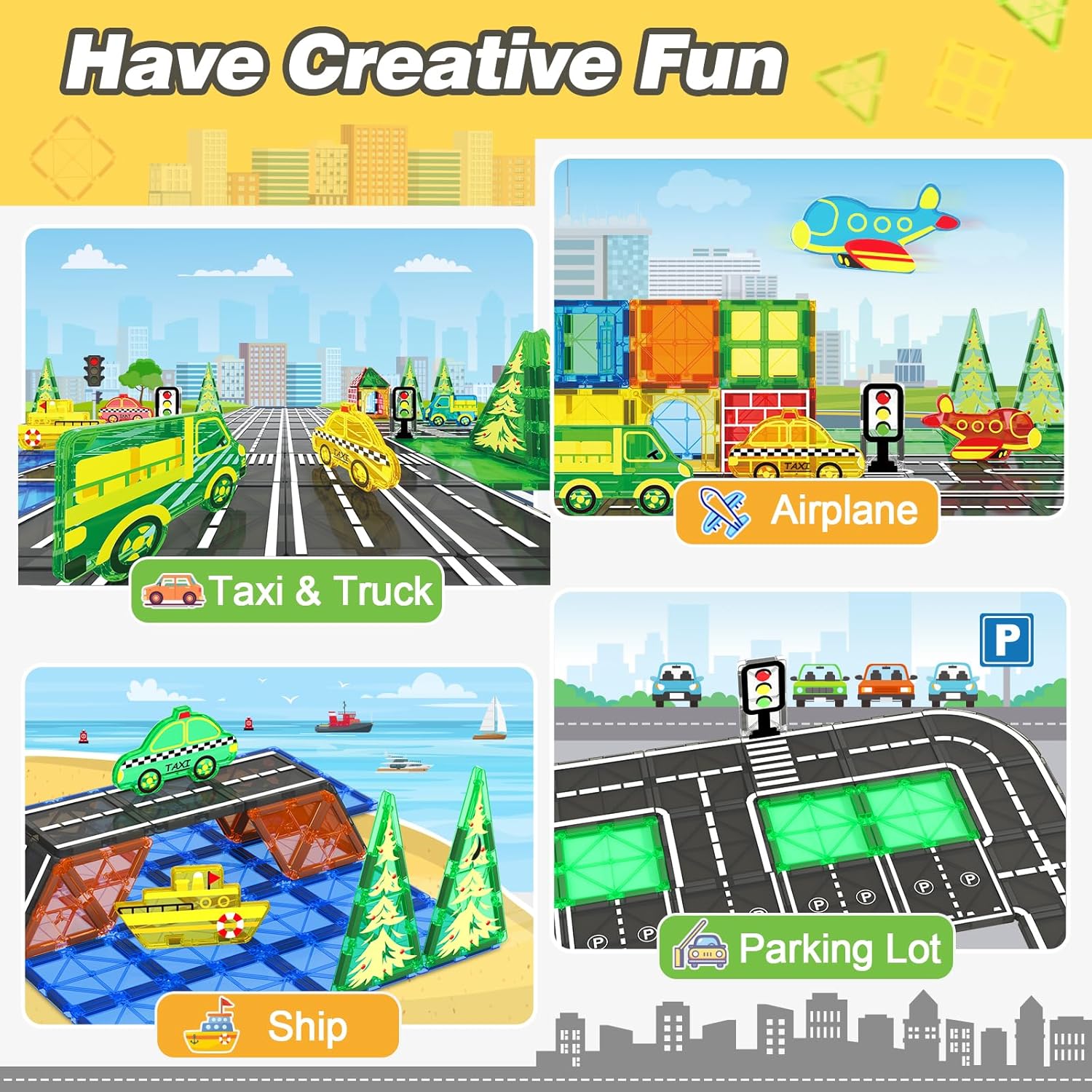 Magnetic Tiles City Road Set Kids Toys Sensory Games for 3 Year Old Boys and Girls E883082