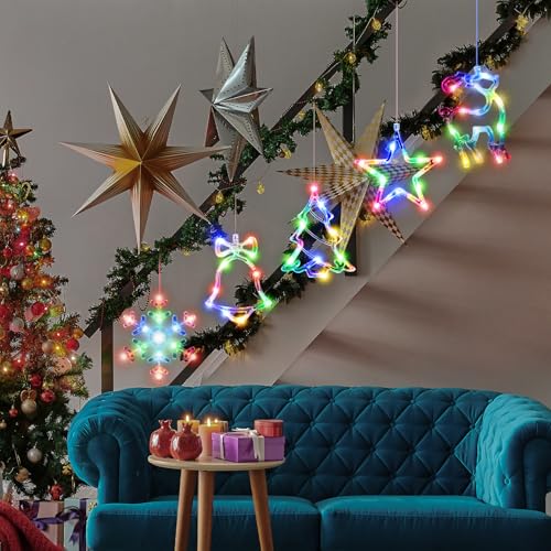 5Pack Christmas Window Lights Snowflake LED with Timer Battery Powered U214