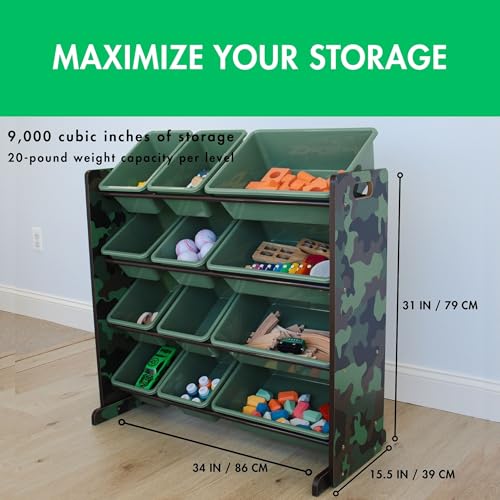 Humble Crew Kids Toy Storage Organizer with 12 Plastic Bins, Grey/White O74556