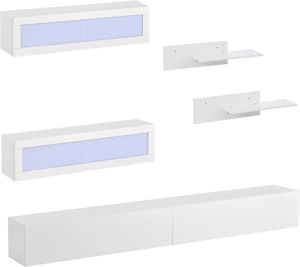 Modern High Gloss Wall Mount TV Stand with 4 Cabinets and 2 Shelves G7906
