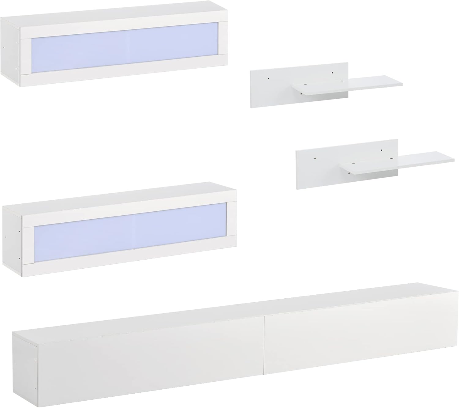 Modern High Gloss Wall Mount TV Stand with 4 Cabinets and 2 Shelves G7906
