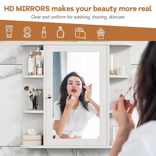 Meilocar Bathroom Mirror Cabinet Wall Mounted, White, 6 Open Shelves V3130