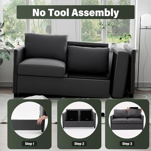 Beige Loveseat Sofa 52" 2 Seater Couch for Living Room X208909