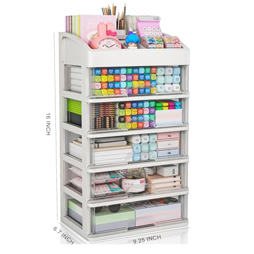 Desk Organizer with 5 Drawers, Plastic Storage Box for Office Supplies G663489