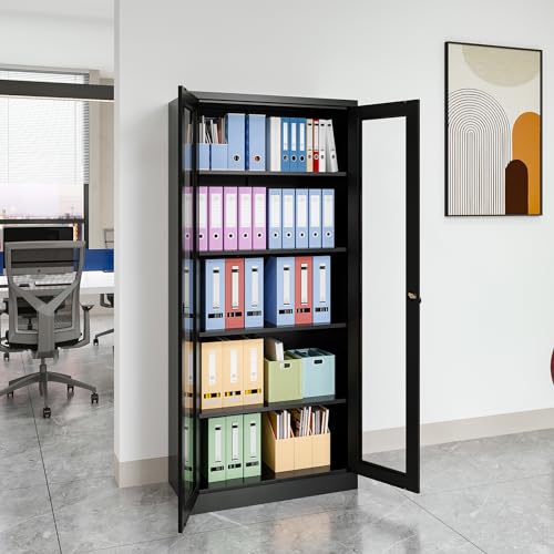 Metal Storage Cabinet with Doors and Shelves, 71" Locking Steel, White L799