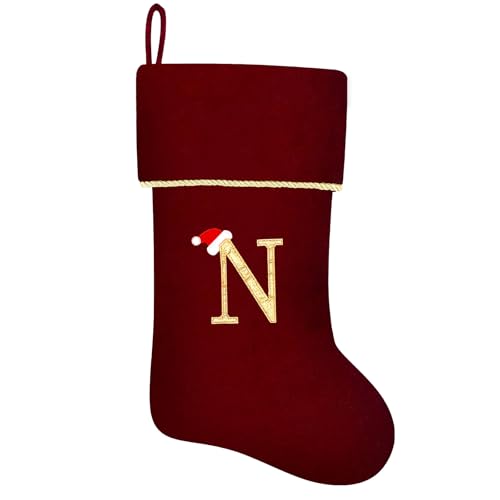 20 Inches Initial Monogram Blue Velvet Christmas Stocking with Gold Trim U394