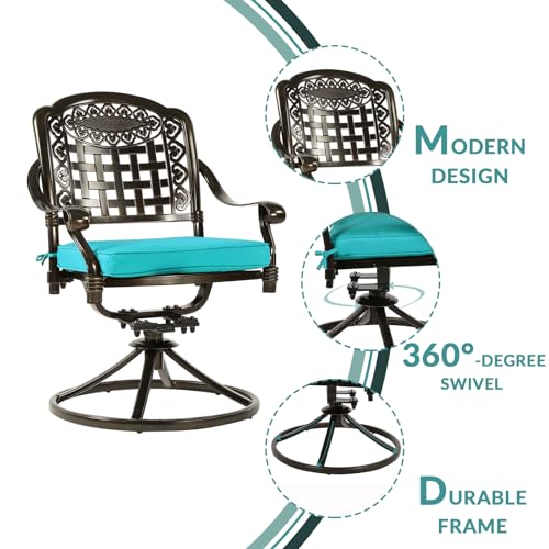 MEETWARM 5-Piece Cast Aluminum Outdoor Patio Dining Set with Swivel Rocker Chairs and Round Table B7011