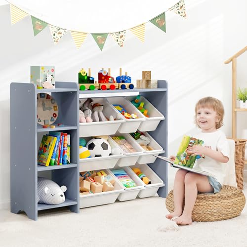 MallBest 4-Tier Kids' Toy Storage Organizer Shelf with 9 Plastic Bins F1027
