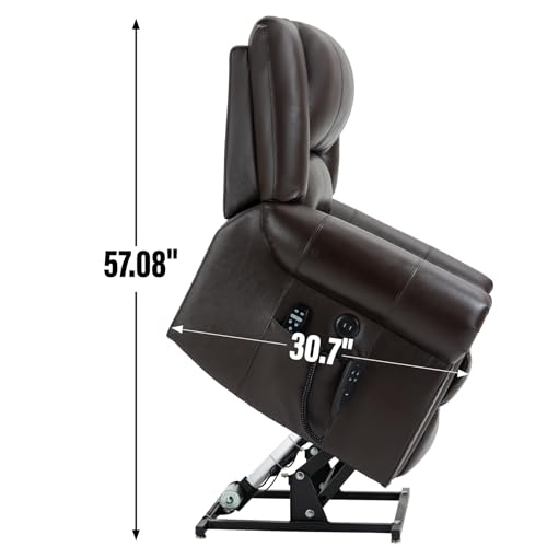 Dual Motor Power Lift Recliner Chair with Massage and Heat, Faux Leather, Brown V8458