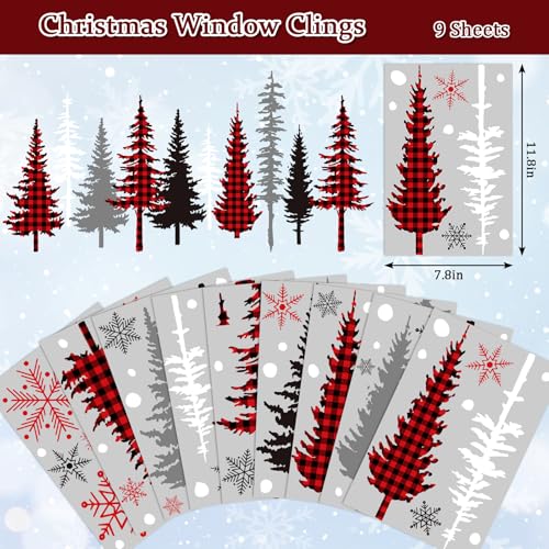 Whaline 9 Sheet Christmas Window Clings Snowy Forest Trees Reusable Window Decals H27510