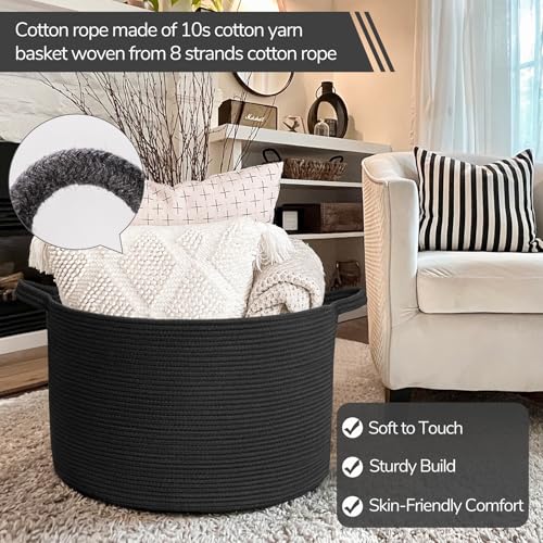 INDRESSME Large Cotton Rope Storage Basket with Handles, 90L Grey R37552