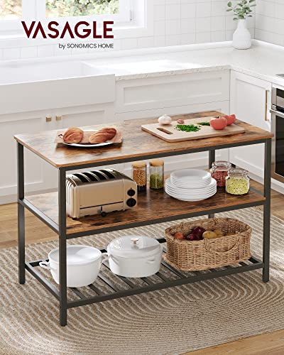 VASAGLE Kitchen Island with 3 Shelves, 47.2 Inches, Rustic Brown and Black W99569