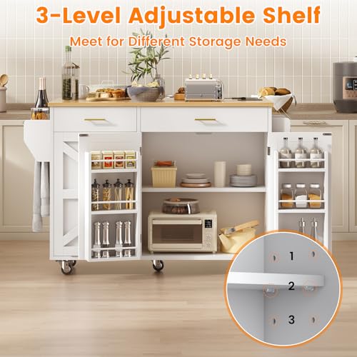 51.8" Kitchen Island Cart with Trash Can Storage and Power Outlet K195612