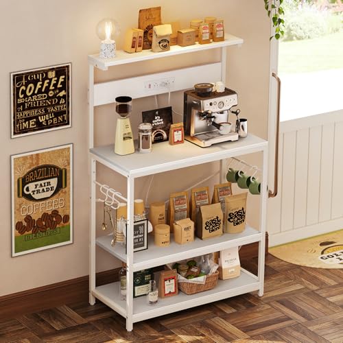 SUPERJARE Kitchen Bakers Rack with Power Outlet, Coffee Bar Table, Rustic Brown W637