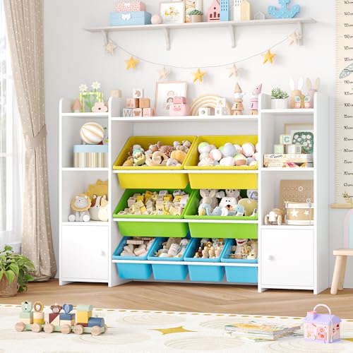 FOTOSOK 55" Toy Storage Organizer with 8 Bins and Bookshelf, Pink J681345