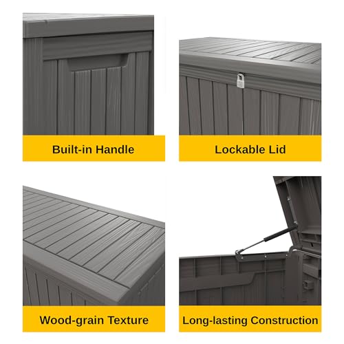 EAST OAK 60 Gallon Waterproof Outdoor Storage Box, Grey A4870