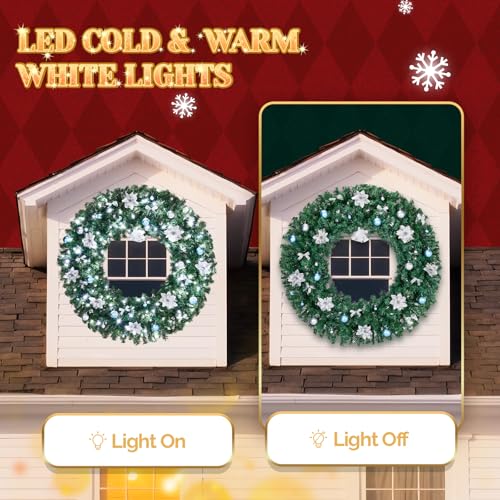 VINGLI 48 Inch Pre-lit Artificial Christmas Wreath with 150 LED Lights T885