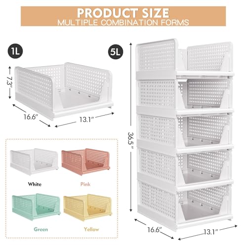 5 Pack Stackable Closet Storage Basket, Foldable Organizer, White M149842