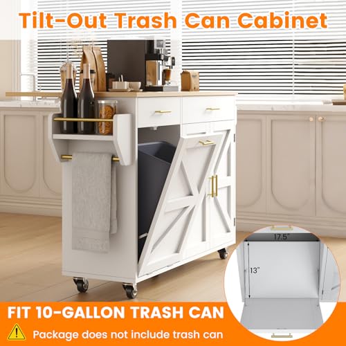 51.8" Kitchen Island Cart with Trash Can Storage and Power Outlet K195612