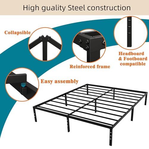 Full Size Metal Platform Bed Frame with Headboard, Black U138819