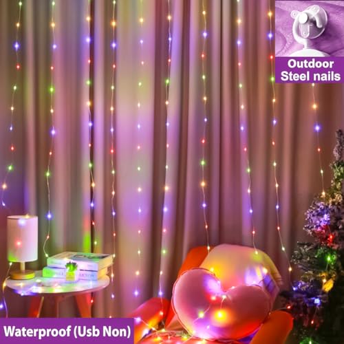 ZSJWL 2 Pack Curtain Lights, 300 LED Warm White with Remote, 9.8 × 9.8 Ft for Bedroom Window G2485