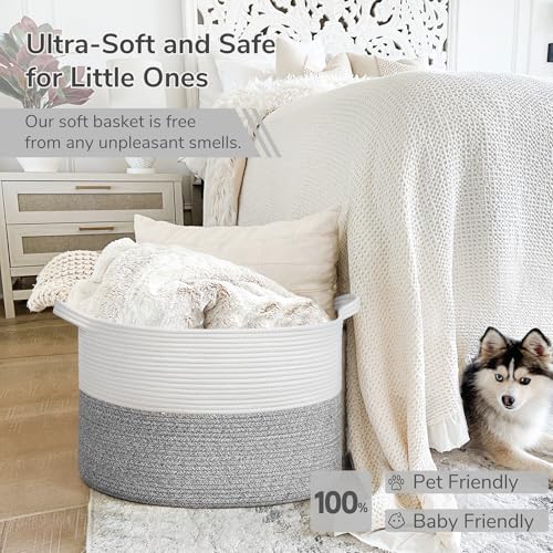 INDRESSME Large Cotton Rope Storage Basket with Handles, 90L Grey R37552