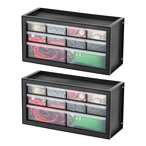 IRIS USA Plastic Drawer Storage Organizer, 24-Drawer Cabinet for Crafts Hardware Tools - Black I685821