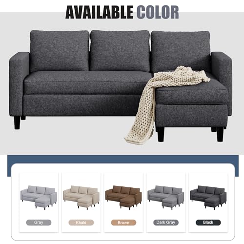 JAMFLY Sectional Sofa Couch 3-Seat L-Shaped with Chaise, Dark Beige S630076