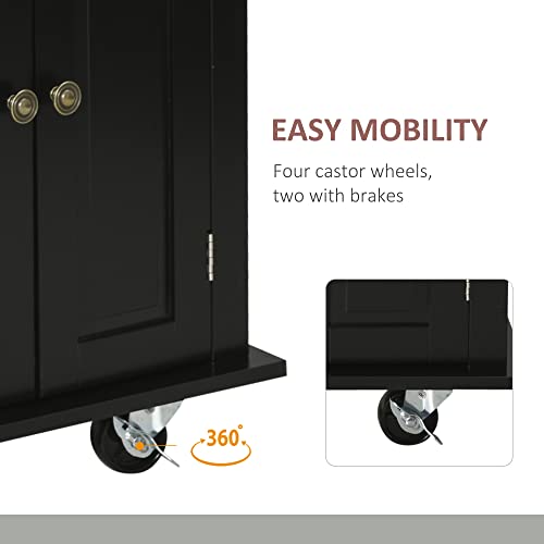 HOMCOM Kitchen Island on Wheels with Rubberwood Top, Navy Blue X7812