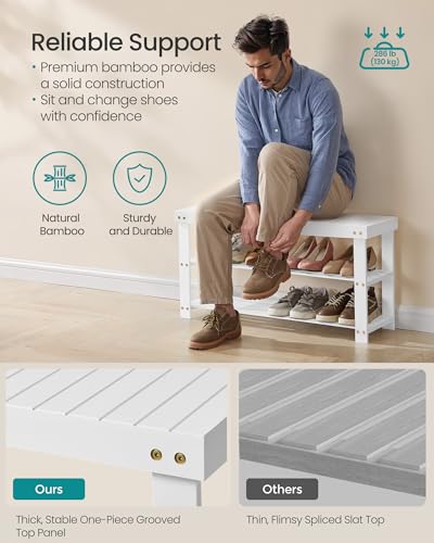 SONGMICS 3-Tier Bamboo Shoe Rack Bench, Entryway Storage, Ink Black X802