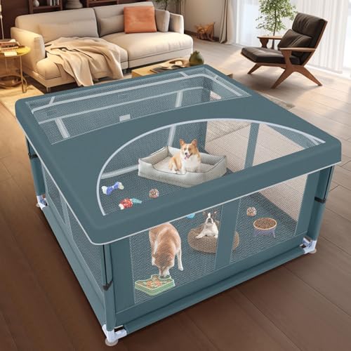 42x42x25.6 Inches Puppy Playpen with Gate for Small Dogs Indoor & Outdoor G192