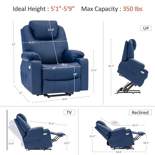 MCombo Power Lift Recliner Chair for Elderly with Heat and Massage, Faux Leather, Black V60394