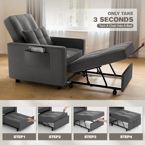 JUMMICO 3-in-1 Convertible Sleeper Sofa Bed with Adjustable Backrest, Beige L703