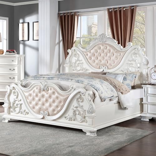 Furniture of America Clairibel Wood 5-Piece Bedroom Set King with Button-Tufted Headboard Z353