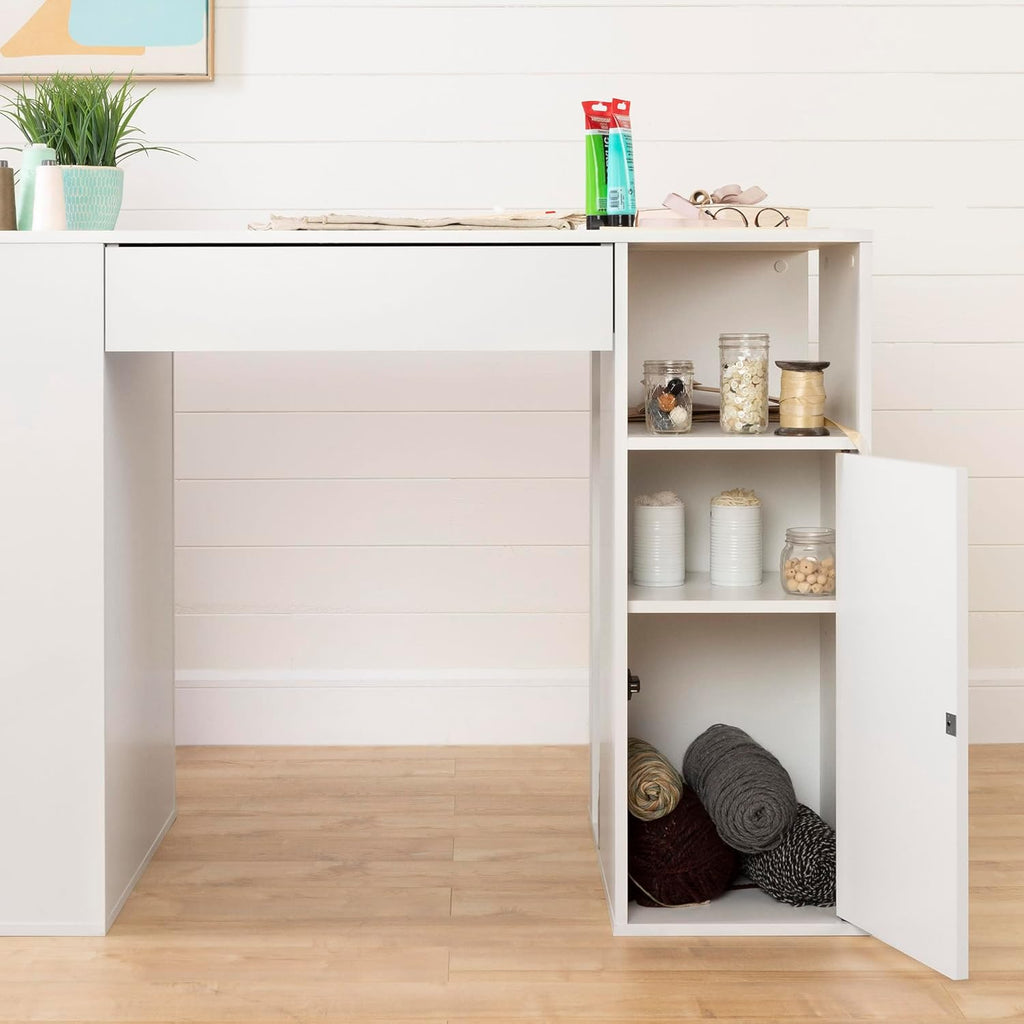 South Shore Crea Counter-Height Craft Table with Scratchproof Surface, Pure White J3763