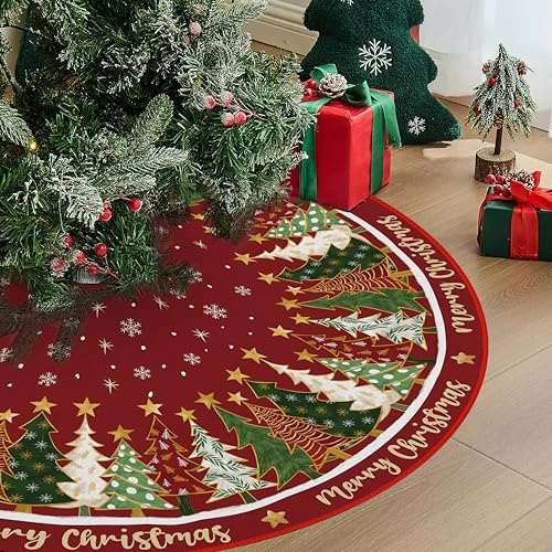 Red Christmas Tree Skirt 36 Inches for Holiday Decor U1938