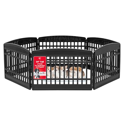 IRIS USA 24" 6-Panel Dog Playpen for Puppies & Small Dogs, Black N28330
