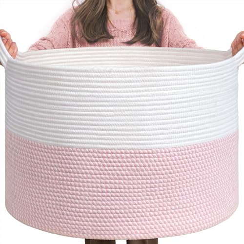 INDRESSME Large Cotton Rope Storage Basket with Handles, 90L Grey R37552