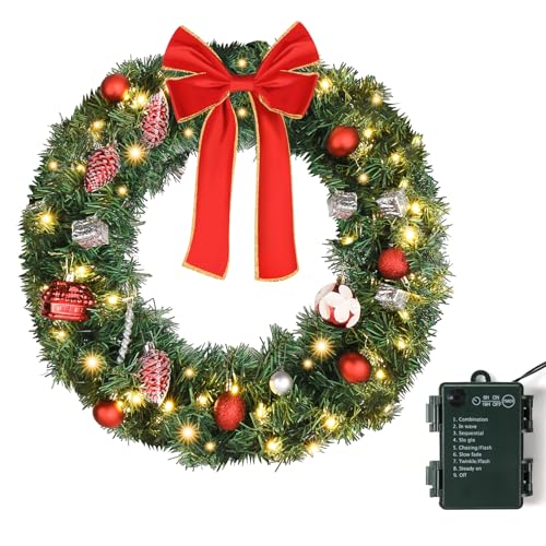 VINGLI 48 Inch Pre-lit Artificial Christmas Wreath with 150 LED Lights T885