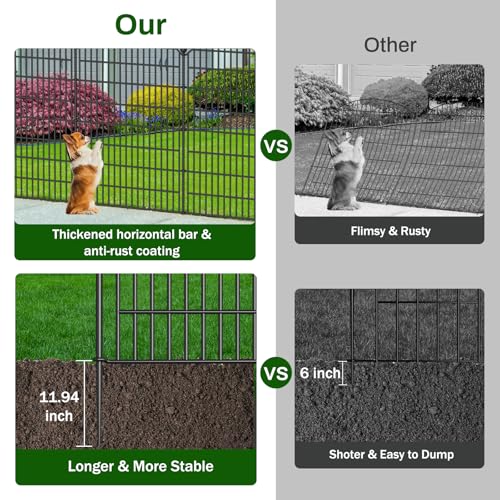 10 Panels No Dig Decorative Garden Fence, Rustproof Metal Dog Fence for Yard U518
